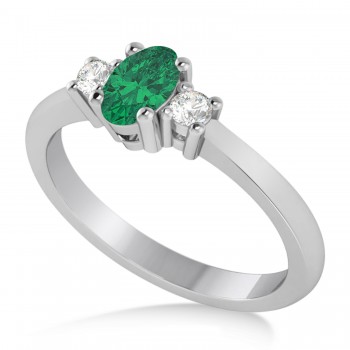 Small Oval Emerald & Diamond Three-Stone Engagement Ring 14k White Gold (0.60ct)