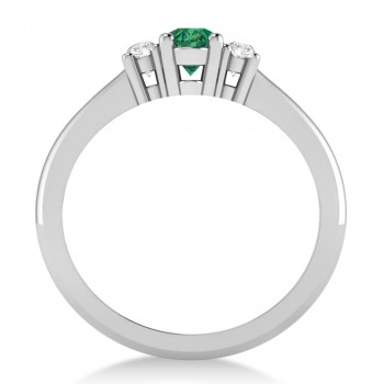 Small Oval Emerald & Diamond Three-Stone Engagement Ring 14k White Gold (0.60ct)