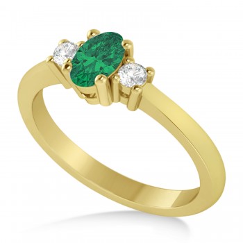 Small Oval Emerald & Diamond Three-Stone Engagement Ring 14k Yellow Gold (0.60ct)