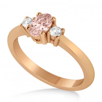 Small Oval Morganite & Diamond Three-Stone Engagement Ring 14k Rose Gold (0.60ct)