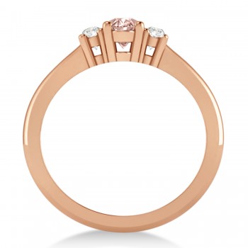 Small Oval Morganite & Diamond Three-Stone Engagement Ring 14k Rose Gold (0.60ct)