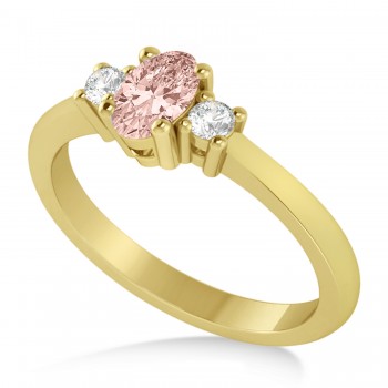 Small Oval Morganite & Diamond Three-Stone Engagement Ring 14k Yellow Gold (0.60ct)