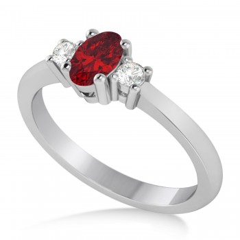 Small Oval Ruby & Diamond Three-Stone Engagement Ring 14k White Gold (0.60ct)