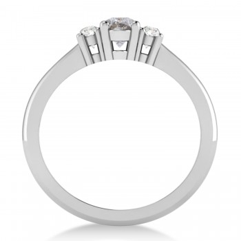 Small Oval Salt & Pepper & White Diamond Three-Stone Engagement Ring 14k White Gold (0.60ct)