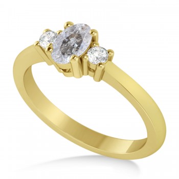 Small Oval Salt & Pepper & White Diamond Three-Stone Engagement Ring 14k Yellow Gold (0.60ct)