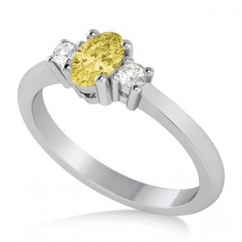 Small Oval Yellow & White Diamond Three-Stone Engagement Ring 14k White Gold (0.60ct)