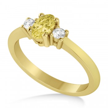 Small Oval Yellow & White Diamond Three-Stone Engagement Ring 14k Yellow Gold (0.60ct)