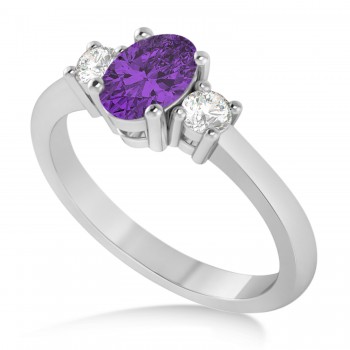 Oval Amethyst & Diamond Three-Stone Engagement Ring 14k White Gold (1.20ct)