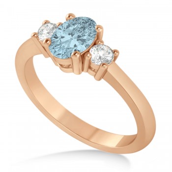 Oval Aquamarine & Diamond Three-Stone Engagement Ring 14k Rose Gold (1.20ct)