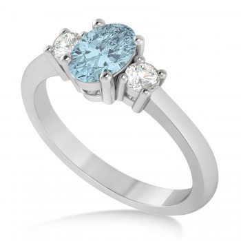 Oval Aquamarine & Diamond Three-Stone Engagement Ring 14k White Gold (1.20ct)