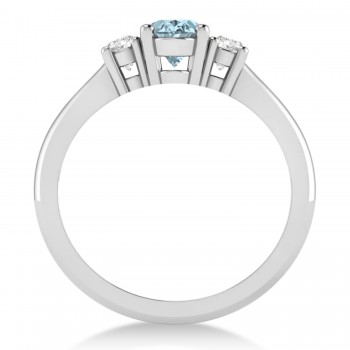 Oval Aquamarine & Diamond Three-Stone Engagement Ring 14k White Gold (1.20ct)