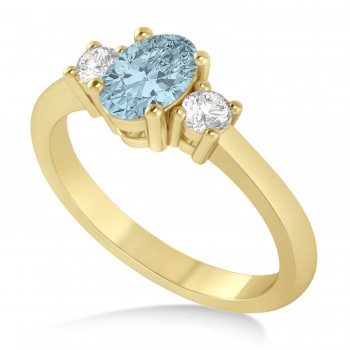 Oval Aquamarine & Diamond Three-Stone Engagement Ring 14k Yellow Gold (1.20ct)