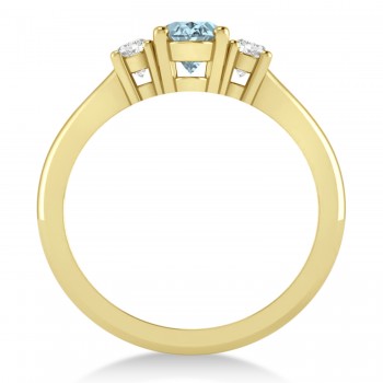 Oval Aquamarine & Diamond Three-Stone Engagement Ring 14k Yellow Gold (1.20ct)