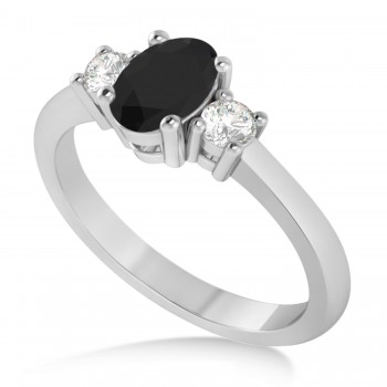 Oval Black & White Diamond Three-Stone Engagement Ring 14k White Gold (1.20ct)