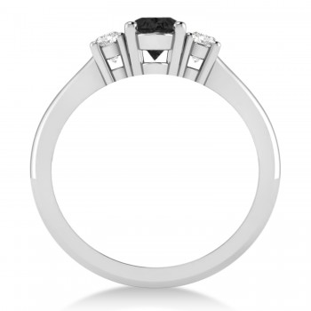 Oval Black & White Diamond Three-Stone Engagement Ring 14k White Gold (1.20ct)