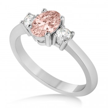 Oval Morganite & Diamond Three-Stone Engagement Ring 14k White Gold (1.20ct)