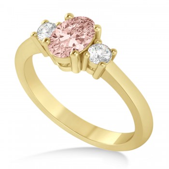 Oval Morganite & Diamond Three-Stone Engagement Ring 14k Yellow Gold (1.20ct)