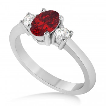 Oval Ruby & Diamond Three-Stone Engagement Ring 14k White Gold (1.20ct)