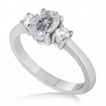 Oval Salt & Pepper & White Diamond Three-Stone Engagement Ring 14k White Gold (1.20ct)