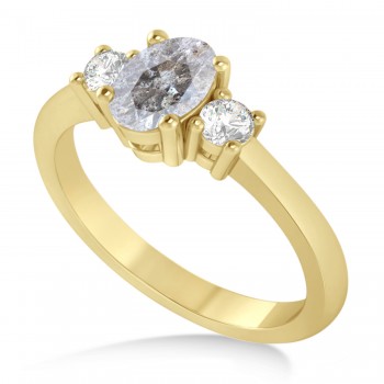Oval Salt & Pepper & White Diamond Three-Stone Engagement Ring 14k Yellow Gold (1.20ct)