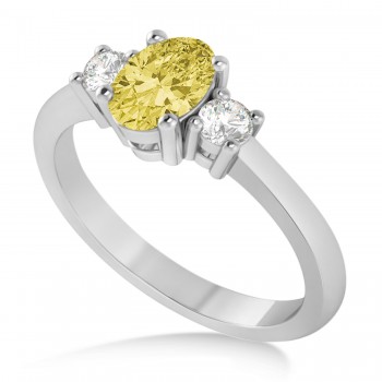 Oval Yellow & White Diamond Three-Stone Engagement Ring 14k White Gold (1.20ct)