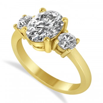 Oval & Round 3-Stone Diamond Engagement Ring 14k Yellow Gold (3.00ct)