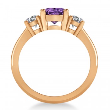 Oval & Round 3-Stone Amethyst & Diamond Engagement Ring 14k Rose Gold (3.00ct)