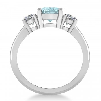 Oval & Round 3-Stone Aquamarine & Diamond Engagement Ring 14k White Gold (3.00ct)