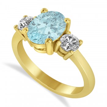 Oval & Round 3-Stone Aquamarine & Diamond Engagement Ring 14k Yellow Gold (3.00ct)