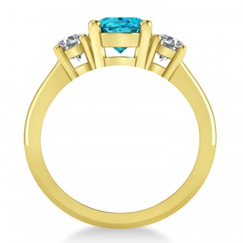 Oval & Round 3-Stone Blue & White Diamond Engagement Ring 14k Yellow Gold (3.00ct)