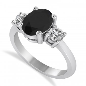 Oval & Round 3-Stone Black & White Diamond Engagement Ring 14k White Gold (3.00ct)