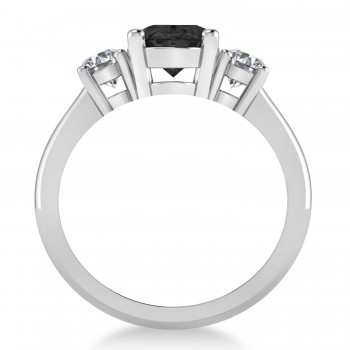 Oval & Round 3-Stone Black & White Diamond Engagement Ring 14k White Gold (3.00ct)