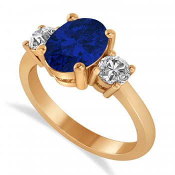 Oval & Round 3-Stone Blue Sapphire & Diamond Engagement Ring 14k Rose Gold (3.00ct)