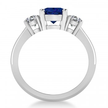 Oval & Round 3-Stone Blue Sapphire & Diamond Engagement Ring 14k White Gold (3.00ct)