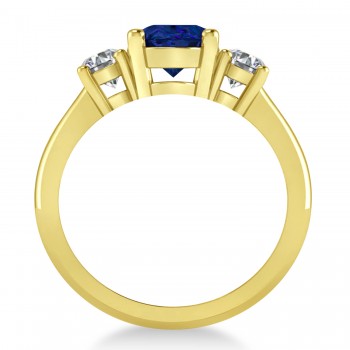 Oval & Round 3-Stone Blue Sapphire & Diamond Engagement Ring 14k Yellow Gold (3.00ct)