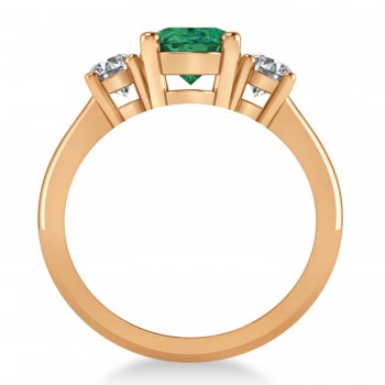Oval & Round 3-Stone Emerald & Diamond Engagement Ring 14k Rose Gold (3.00ct)