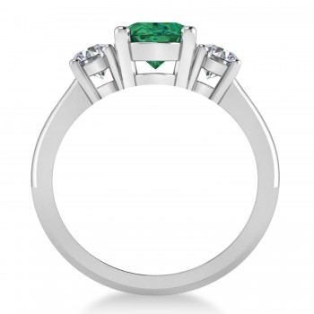 Oval & Round 3-Stone Emerald & Diamond Engagement Ring 14k White Gold (3.00ct)