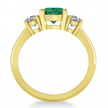 Oval & Round 3-Stone Emerald & Diamond Engagement Ring 14k Yellow Gold (3.00ct)