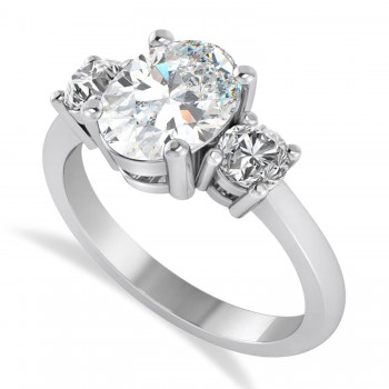 Oval & Round 3-Stone Moissanite & Diamond Engagement Ring 14k White Gold (3.00ct)