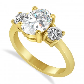 Oval & Round 3-Stone Moissanite & Diamond Engagement Ring 14k Yellow Gold (3.00ct)
