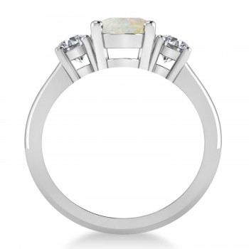 Oval & Round 3-Stone Opal & Diamond Engagement Ring 14k White Gold (3.00ct)