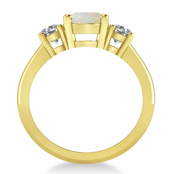 Oval & Round 3-Stone Opal & Diamond Engagement Ring 14k Yellow Gold (3.00ct)