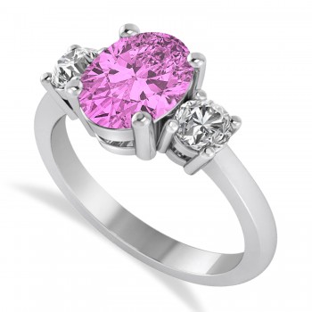 Oval & Round 3-Stone Pink Sapphire & Diamond Engagement Ring 14k White Gold (3.00ct)