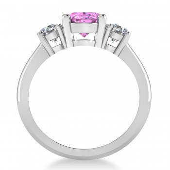 Oval & Round 3-Stone Pink Sapphire & Diamond Engagement Ring 14k White Gold (3.00ct)