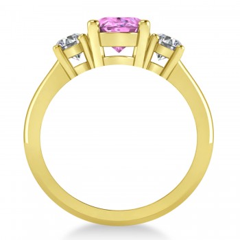 Oval & Round 3-Stone Pink Sapphire & Diamond Engagement Ring 14k Yellow Gold (3.00ct)