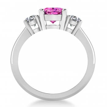 Oval & Round 3-Stone Pink Topaz & Diamond Engagement Ring 14k White Gold (3.00ct)