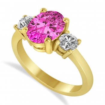 Oval & Round 3-Stone Pink Topaz & Diamond Engagement Ring 14k Yellow Gold (3.00ct)