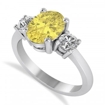 Oval & Round 3-Stone Yellow & White Diamond Engagement Ring 14k White Gold (3.00ct)