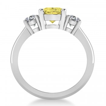 Oval & Round 3-Stone Yellow & White Diamond Engagement Ring 14k White Gold (3.00ct)