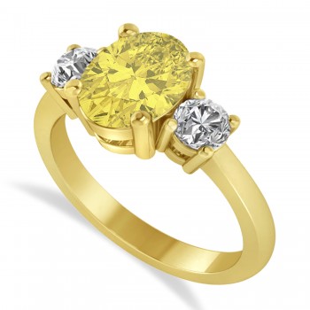 Oval & Round 3-Stone Yellow & White Diamond Engagement Ring 14k Yellow Gold (3.00ct)